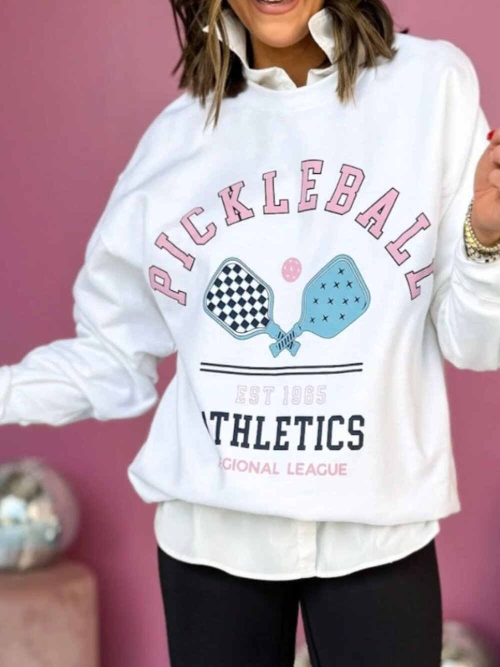 Pickleball Varsity Athletics Graphic Long Sleeve Crew Neck Sweatshirt Size L/XL